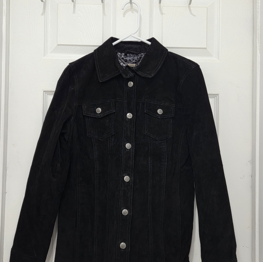 Dennis Basso Suede Leather Button Front  Black Jacket Women’s Sz Small Washable - Picture 16 of 16